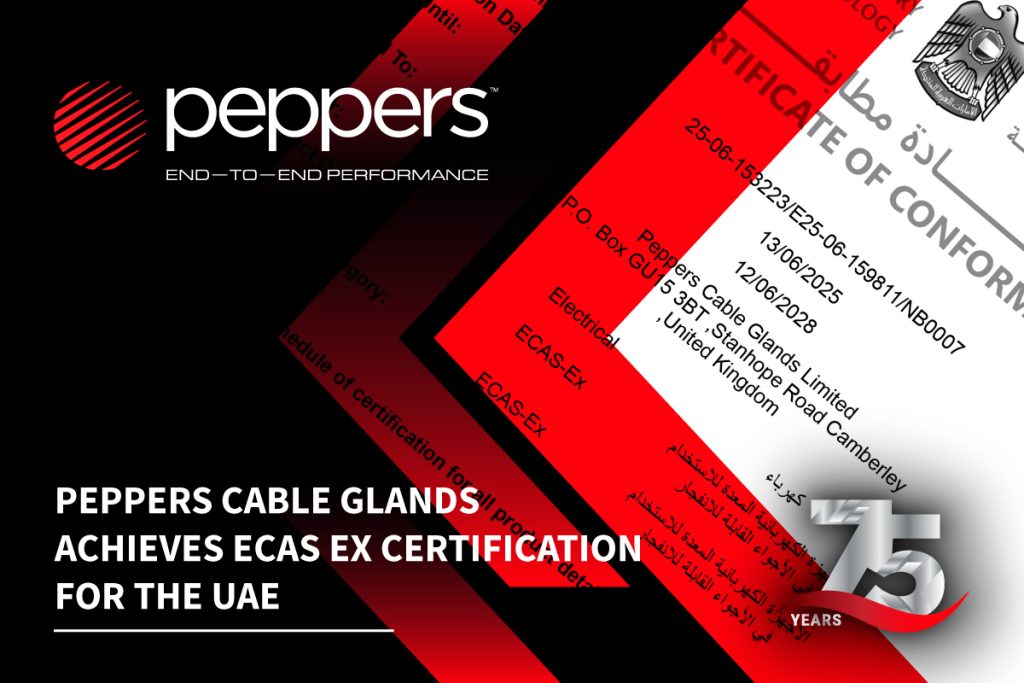 Peppers Cable Glands is proud to announce that we have been awarded the ECAS Ex Certificate of Conformity